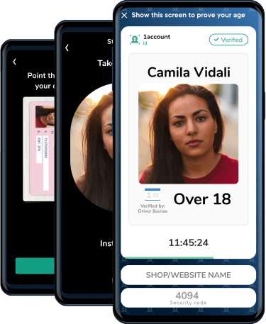 1account ID app on three phone screens